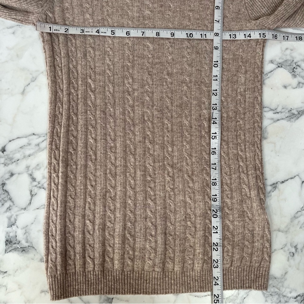 LOFT 100% cashmere tan cable knit sweater crewneck ribbed lightweight medium - Picture 5 of 7